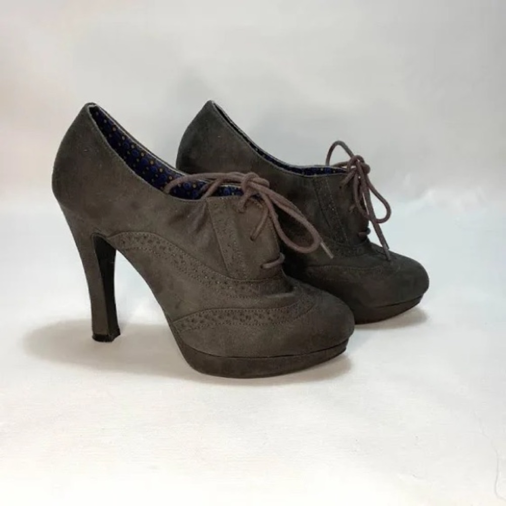 Fioni Women's Platform Stiletto Heel Shoes Dark Gray Faux Suede